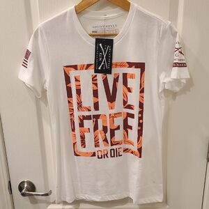 Grunt Style White Tee with Bold Orange Graphic